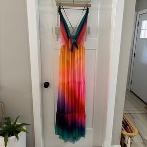 Agua Bendita x Free People Cosmea Multicolor Maxi Dress Tie Front Cross Back
